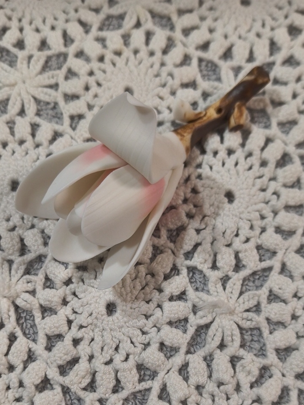 Incense Burner Handcrafted White and Pink Floral
